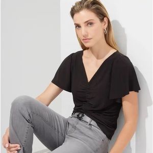 NWT WHBM White House Black Market Black Ruched Front Tee.